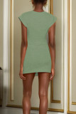 Light Green Sexy Solid Patchwork Fold O Neck Mini Dress Dresses