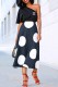 Black Elegant Print Letter One Shoulder Short Sleeve Two Pieces