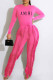 Rose Red Casual Street Print Tassel Letter O Neck Long Sleeve Two Pieces