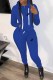 Blue Casual Print Letter Hooded Collar Long Sleeve Two Pieces