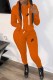 Tangerine Red Casual Print Letter Hooded Collar Long Sleeve Two Pieces