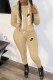 Apricot Casual Print Letter Hooded Collar Long Sleeve Two Pieces