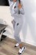 Light Gray Casual Print Letter Hooded Collar Long Sleeve Two Pieces