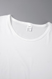 White Casual Print Patchwork O Neck T-Shirts
