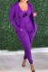 Purple Casual Print Letter U Neck Long Sleeve Three Pieces