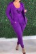 Purple Casual Print Letter U Neck Long Sleeve Three Pieces