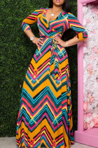 Multi-color Elegant Floral Patchwork V Neck A Line Dresses