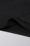 Black Casual Print Patchwork O Neck T-Shirts