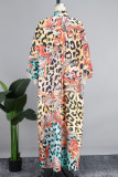 Leopard Print Casual Print Basic Turtleneck Long Dress Dresses
