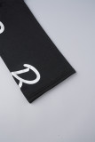 Black Casual Print Patchwork Pocket Hooded Collar Long Sleeve Dresses