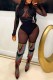 Black Sexy Patchwork Hollowed Out See-through Turtleneck Skinny Jumpsuits