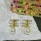 Gold Elegant Geometric Pearl Rhinestone Earrings