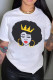 White Casual Print Patchwork O Neck T-Shirts