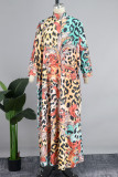Leopard Print Casual Print Basic Turtleneck Long Dress Dresses