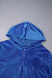 Royal Blue Casual Solid Patchwork Zipper Hooded Collar Long Sleeve Two Pieces