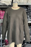 Grey Street Ripped Patchwork O Neck Tops
