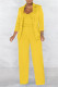 Yellow Casual Solid Basic Turn-back Collar Long Sleeve Two Pieces