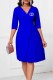 Blue Elegant Print Letter V Neck A Line Dresses