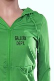 Green Casual Print Letter Hooded Collar Long Sleeve Two Pieces