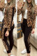 Leopard Print Street Leopard Patchwork Zipper O Neck Long Sleeve Two Pieces