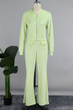 Light Green Casual Solid Patchwork Zipper Hooded Collar Long Sleeve Two Pieces