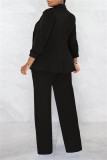 Black Casual Solid Basic Turn-back Collar Long Sleeve Two Pieces