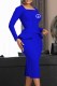 Blue Elegant Print Slit Letter Square Collar Wrapped Skirt Dresses