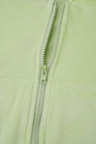 Light Green Casual Solid Patchwork Zipper Hooded Collar Long Sleeve Two Pieces