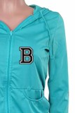 Tibetan Blue Casual Print Letter Hooded Collar Long Sleeve Two Pieces