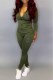 Army Green Casual Print Letter Hooded Collar Long Sleeve Two Pieces