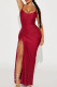 Burgundy Sexy Solid Patchwork Draw String High Opening Spaghetti Strap Long Dress Dresses