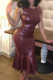 Fuchsia Sexy Solid Patchwork Zipper Pleated O Neck Trumpet Mermaid Dresses