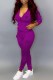 Purple Casual Print Letter Hooded Collar Long Sleeve Two Pieces