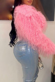 Pink Sexy Solid Patchwork fur Cardigan Collar Outerwear