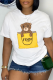 White Casual Street Print Letter O Neck T-Shirts