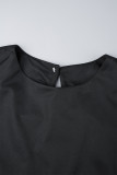 Red Elegant Solid Patchwork Draw String Pocket O Neck Short Sleeve Two Pieces