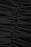 Black Sexy Solid Patchwork Fold One Shoulder Wrapped Skirt Dresses