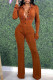 Tangerine Red Sweet Solid Patchwork Buckle Fold Turndown Collar Long Sleeve Two Pieces