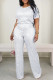 White Casual Patchwork Sequins O Neck Short Sleeve Two Pieces