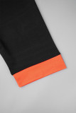 Tangerine Red Elegant Print Patchwork Zipper Asymmetrical Collar A Line Plus Size Dresses
