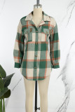 Rose Red Casual Plaid Patchwork Buckle Turndown Collar Plus Size Overcoat