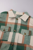 Multicolor Casual Plaid Patchwork Buckle Turndown Collar Plus Size Overcoat