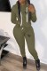 Army Green Casual Print Letter Hooded Collar Long Sleeve Two Pieces