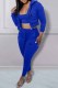 Blue Casual Print Patchwork Hooded Collar Long Sleeve Three Pieces