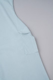 Blue Street Solid Patchwork Pocket U Neck Long Dress Dresses