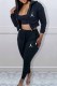 Black Casual Print Patchwork Hooded Collar Long Sleeve Three Pieces