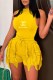 Yellow Street Print Tassel O Neck Sleeveless Two Pieces