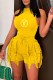 Yellow Street Print Tassel Letter O Neck Sleeveless Two Pieces