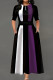 Purple Elegant Color Block Patchwork Buttons Contrast O Neck A Line Dresses