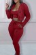 Burgundy Casual Print Patchwork Hooded Collar Long Sleeve Three Pieces